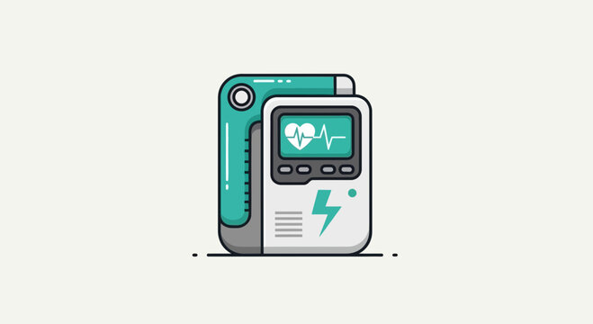 Illustration Of Automated External Defibrillator Medical Device With Heartbeat Monitor Display