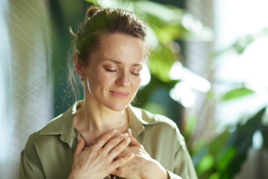 Joyful Woman Practicing Gratitude and Self-Compassion