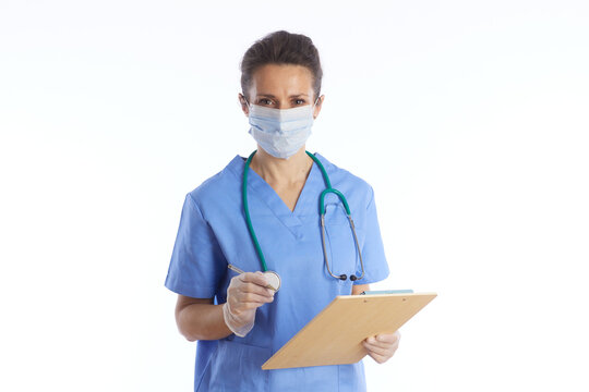Female Doctor with Clipboard and Stethoscope