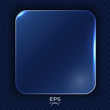 Glass Morphism UI illustration with glossy transparent square panel with blue gradient reflections, rounded corners. Trendy interface element for app design, website layout, dashboard. Vector