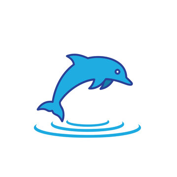 Minimalist vector illustration of a jumping dolphin logo design.