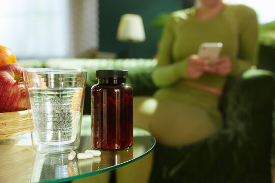 Healthy Living Routine with Supplements and Fresh Fruit