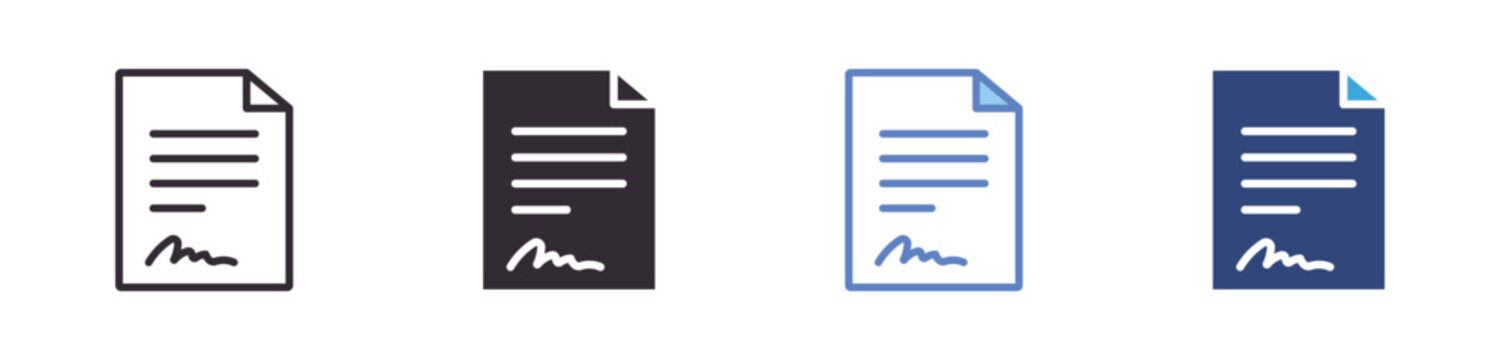 Signature Document Icon Set, signed legal paper with pen, approval and agreement concept, contract and authorization, vector icons