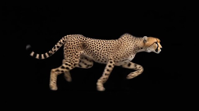 Dynamic full-body shot of a majestic cheetah in full sprint, embodying the raw power, agility, and incredible speed of this iconic big cat