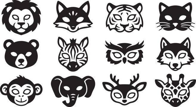 Wild Animal Faces Icon Set Vector Illustration for Design