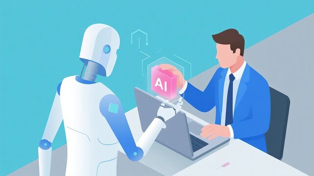Man-machine collaboration using AI office illustration