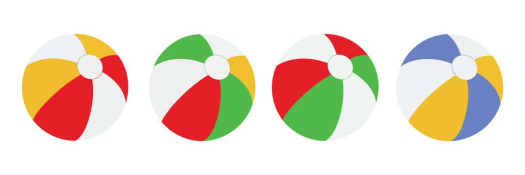 Beach Balls Vector Illustration in Flat Style Featuring Colorful Summer Toys for Vacation, Seaside Recreation and Beach Party Designs