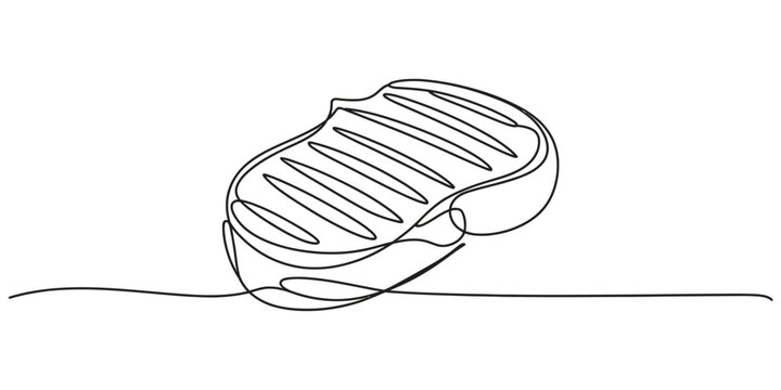 Continuous one line drawing of a grilled steak piece of meat