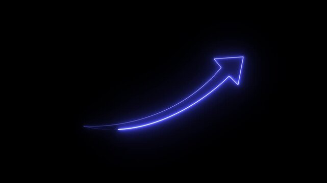 A blue neon arrow curving upward and to the right. In physics and mathematics, this shape typically represents a specific type of movement or relationship.