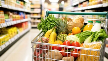 Grocery shopping adventure supermarket fresh produce organized aisles eye-level perspective healthy lifestyle choices for optimal nutrition and satisfaction © intha