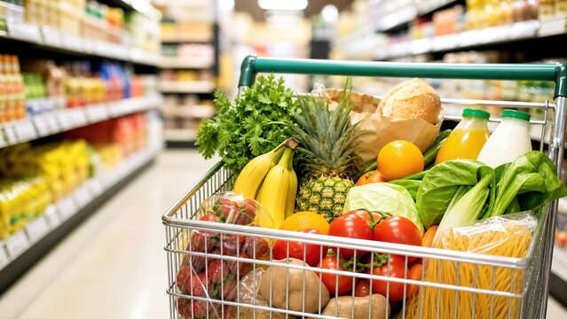 Grocery shopping adventure supermarket fresh produce organized aisles eye-level perspective healthy lifestyle choices for optimal nutrition and satisfaction