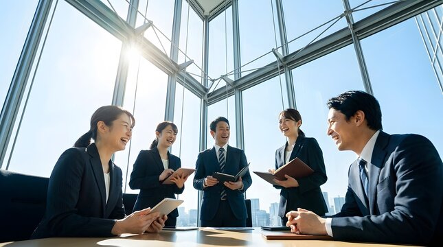 Business team having a productive meeting in a bright modern boardroom