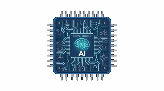 Artificial Intelligence (AI) circuit board with a brain graphic and AI text. This illustration represents the technology of artificial intelligence and its components