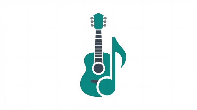 A stylized teal guitar next to a musical note.