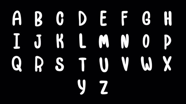 2D Hand Drawn White Brush Alphabet Animation with Transparent Background
