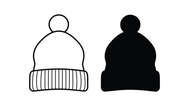 Beanie hat vector illustration with outline and solid black versions