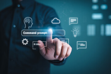 Fototapeta premium Business people use artificial intelligence command prompt with chat bot for search and business information.