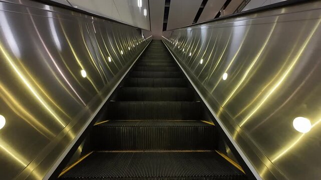 Escalator Moving Upward First Person View Train Station