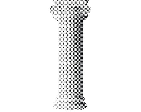 Retro halftone vector illustration of a classical white marble column with circle dot pattern isolated on white background