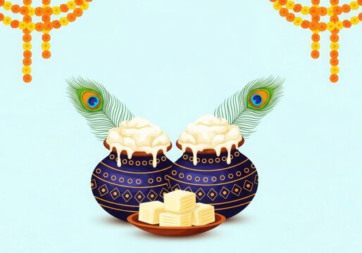 Krishna Janmashtami Festival Banner With Dahi Handi Pot