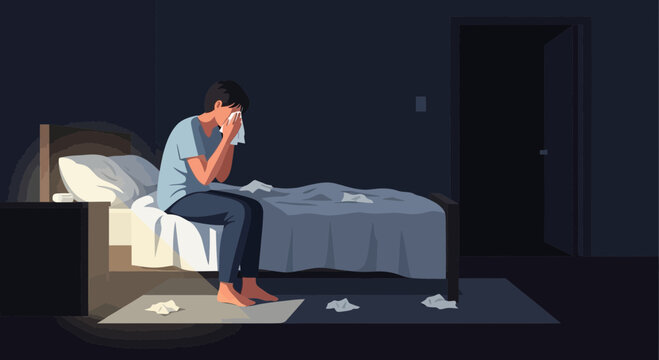Lonely Figure Crying in a Dark Room after a Difficult Moment Alone
