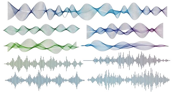 Colorful Abstract Sound Wave Patterns and Frequencies.