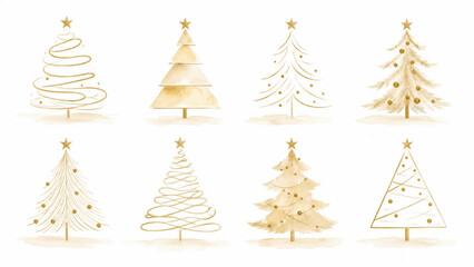 Obraz premium bright holiday Golden Christmas Tree Collection isolated watercolor vector illustration svg
