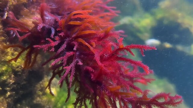 Red Algae with Branching Fronds Underwater &ndash; Marine Visual for Editorial, Lifestyle, or Sustainability Branding Themes