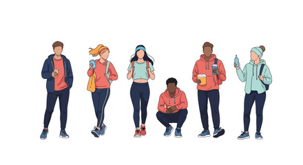 Obraz premium Diverse group of young adults in casual attire, representing a modern student community.