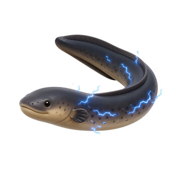 Electric Eel Curved with Blue Electric Glow Isolated on Transparent Background