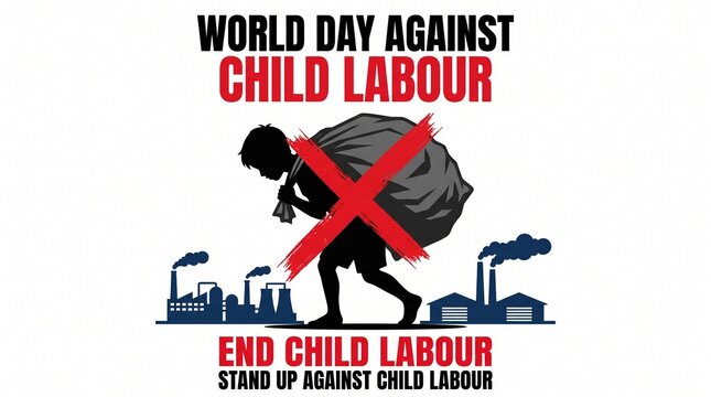 World Day Against Child Labour poster with child carrying heavy burden