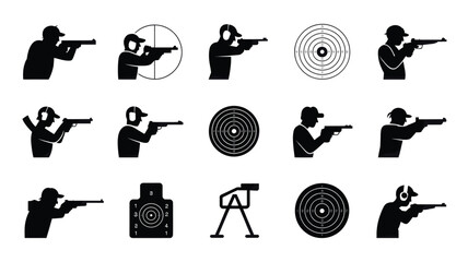 Set of 15 Black Silhouette Shooting Range Icons Vector © MstAfroza