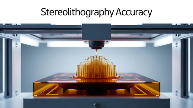 Stereolithography 3D printing technology in action with precise resin curing process  highly accurate industrial machine creating detailed object