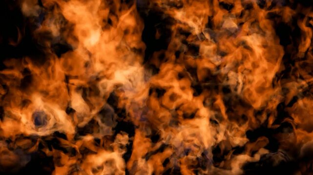 4K Moving Burning Fire Pattern as Background. Intense Orange Flame Texture