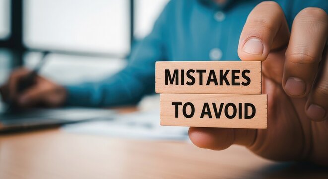 Mistakes to avoid concept with wooden blocks and business professional