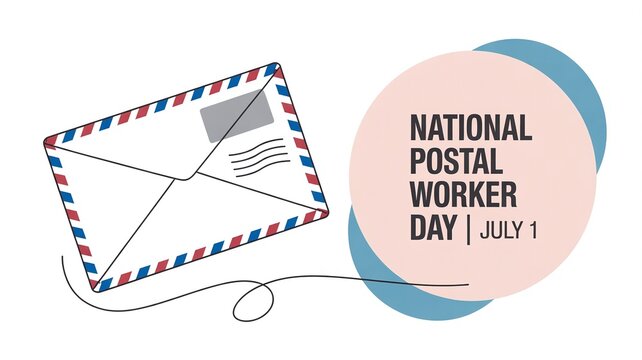 United States National Postal Worker Day July 1 banner with letter envelope design