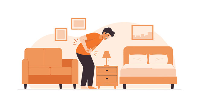 Man Suffering Abdominal Pain in Bedroom Depicting Healthcare Issues and Physical Discomfort