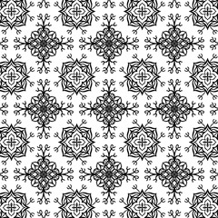 Obraz premium Intricate monochrome floral tile pattern, geometric line art for coloring page