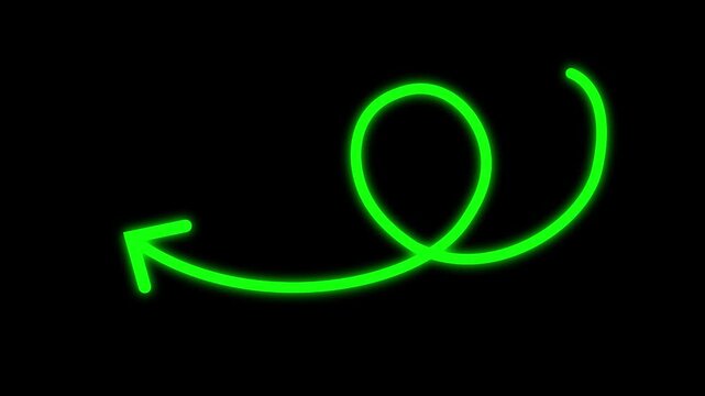 Black curly arrow hand drawn shape pointing left for direction pointer, guide navigation and symbol on  isolated, editable illustration creative dynamic transparent background.