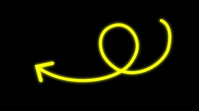 Black curly arrow hand drawn shape pointing left for direction pointer, guide navigation and symbol on  isolated, editable illustration creative dynamic transparent background.