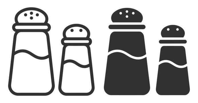 salt and pepper shakers line art and solid style food condiment containers on transparent background