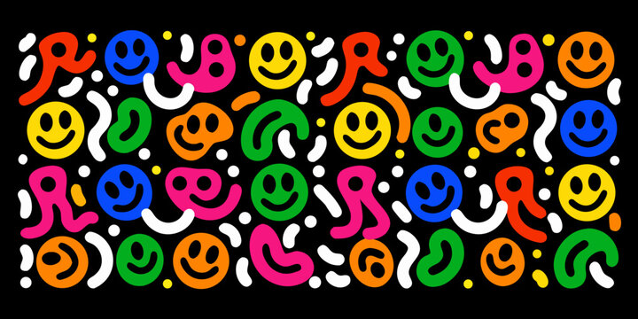 psychedelic smiley faces pattern colorful and energetic design
