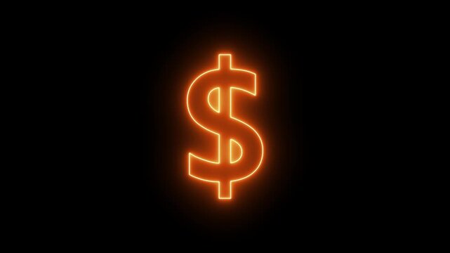 Dollar currency symbol in neon style with colorful variations in rows of glowing lights. Central green icon surrounded by red, blue, purple, and orange designs.