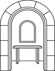Fototapeta premium Archway with Niche, Shelf, and Small Window - Black and White Line Art