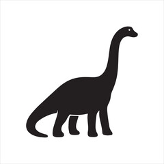 Brachiosaurus silhouette in minimalist black on white background dinosaur sauropod © CHONDON