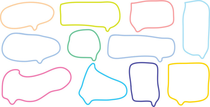 Colorful hand drawn speech bubbles in various shapes and sizes for comments and dialogue  empty white spaces for text