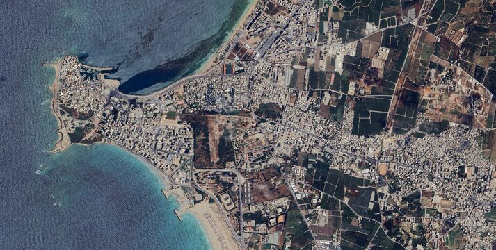 Tyre Lebanon Coastal City Satellite Image, Mediterranean Peninsula