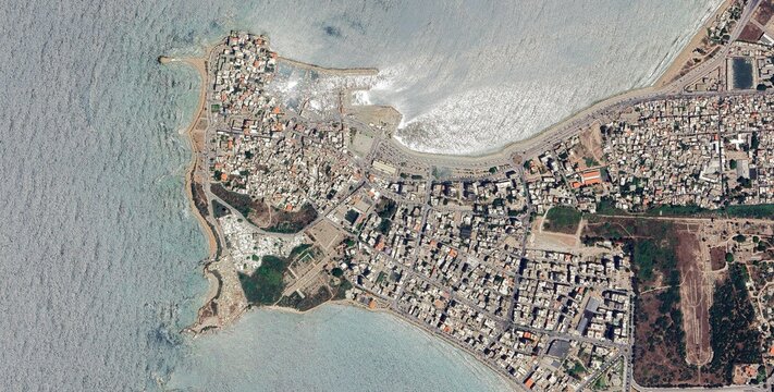Tyre Lebanon Coastal City Satellite Image, Mediterranean Peninsula