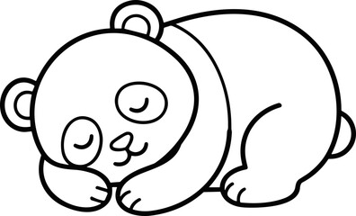 Cute sleeping panda bear cub, black and white outline drawing, vector illustration © kumara