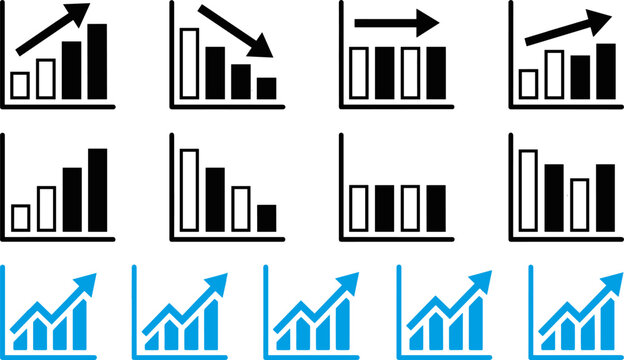 Business chart and graph icon set showing financial growth market trend progress decrease and statistics vectors in image_0f6d1a.png